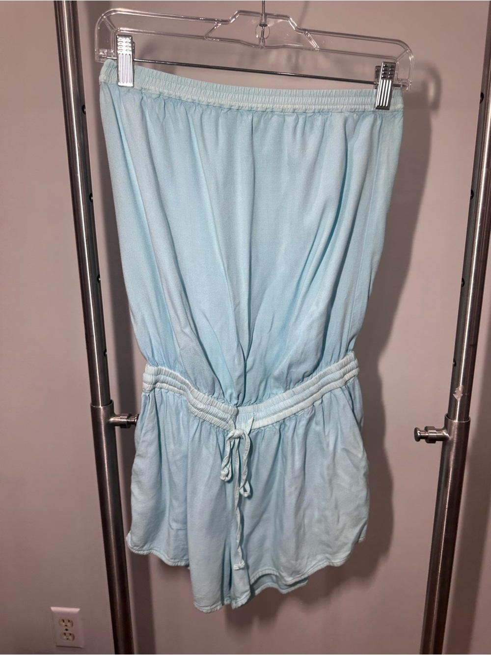 TALULA ARITZIA Light Baby Blue Tube Top Strapless Romper Shorts Soft Size XS - Picture 2 of 9